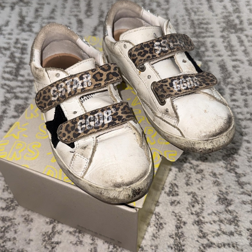 Golden Goose Kids White Sneakers with Leopard and Black Star
